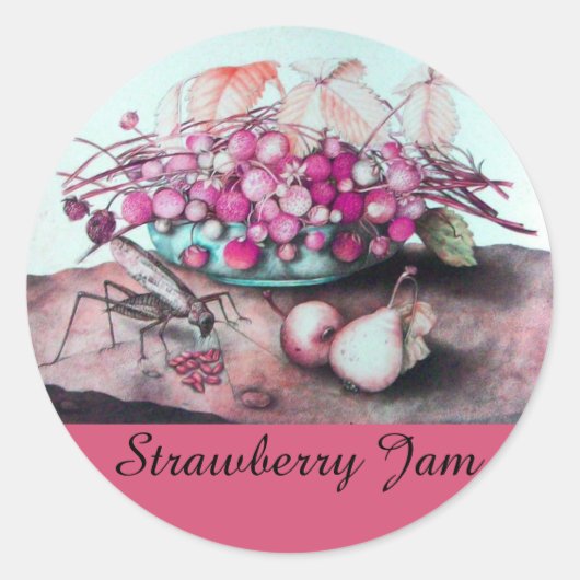 SEASON'S FRUITS, STRAWBERRY Preserve, Jam, Canning Ronde Sticker (Voorkant)