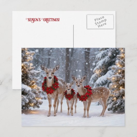 Seasons Greeting Holiday Deer Wreaths Feestdagenkaart (Voorkant / Achterkant)