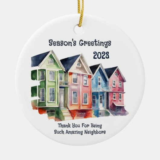 Season's Greetings 2023 Round Metal Keramisch Ornament (Voorkant)