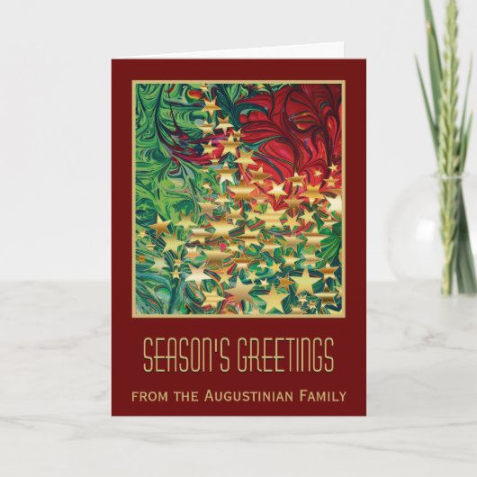 SEASON'S GREETINGS Abstracte Red Green Gold Stars Feestdagen Kaart (Voorkant)