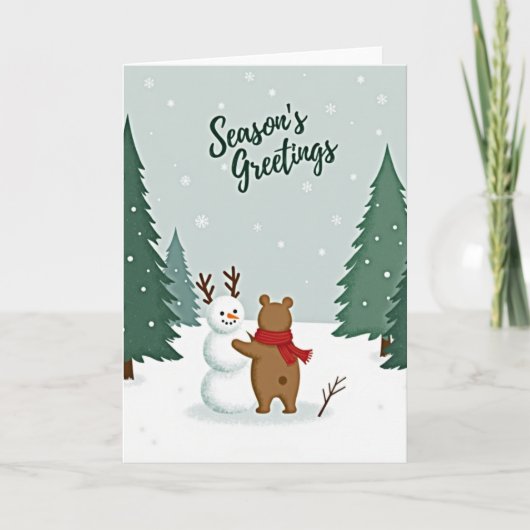 Seasons Greetings Bear Snowman Kaart (Voorkant)