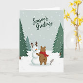 Seasons Greetings Bear Snowman Kaart (Gele Bloem)