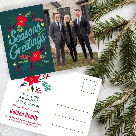 SEASONS GREETINGS Business Christmas CUSTOM PHOTO Briefkaart