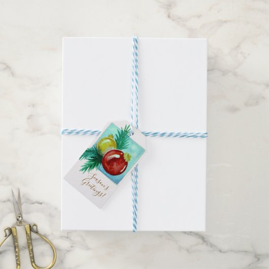 Season's Greetings Card With Baubles Cadeaulabel (Met Touw)