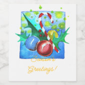 Season's Greetings Card With Baubles  Wijn Etiket (Enkel label)