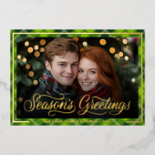 Seasons Greetings | Christmas Green Plaid Photo Folie Feestdagenkaart (Voorkant)