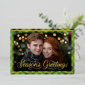 Seasons Greetings | Christmas Green Plaid Photo Folie Feestdagenkaart (Staand Voorkant)