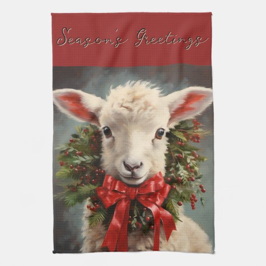 Season's Greetings Christmas Lamb Kitchen Towel Theedoek (Verticaal)