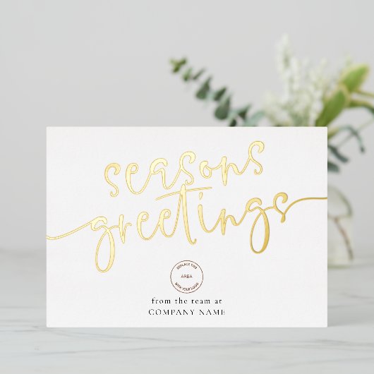 Seasons Greetings Corporate Logo Luxury Real Folie Feestdagenkaart (Staand Voorkant)