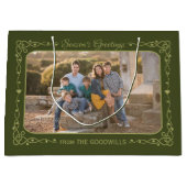 Season's Greetings Custom Foto & Naam geschenkzak Large Cadeautasje (Voorkant)