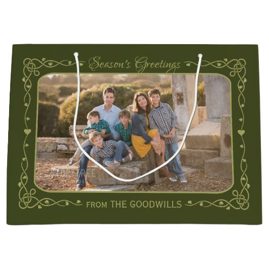 Season's Greetings Custom Foto & Naam geschenkzak Large Cadeautasje (Voorkant)