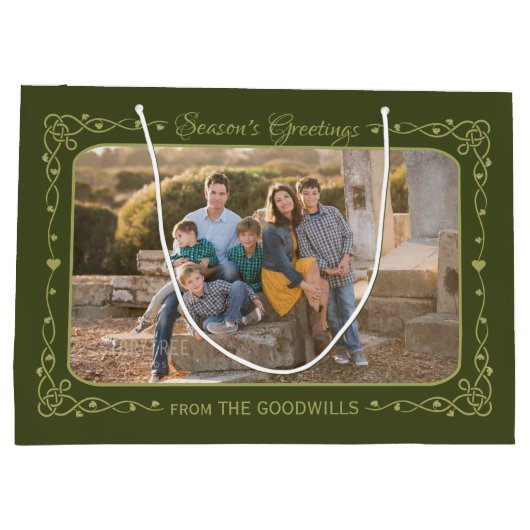 Season's Greetings Custom Foto & Naam geschenkzak Large Cadeautasje (Achterkant)