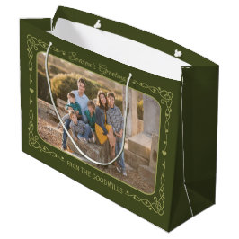 Season's Greetings Custom Foto & Naam geschenkzak Large Cadeautasje