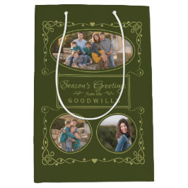 Season's Greetings Custom Foto's & Naam geschenkza Medium Cadeauzakje