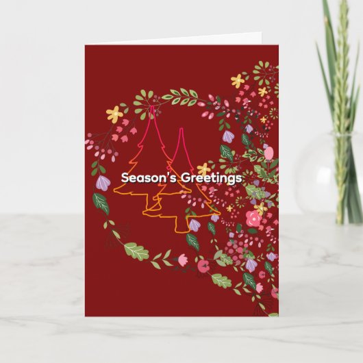Season's Greetings Dk Red Holiday Christmas  Kaart (Voorkant)