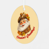 Season's Greetings - Fall Santa Metalen Ornament (Voorkant links)
