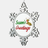 Seasons Greetings Flying Reindeer script Tin Sneeuwvlok Ornament (Rechts)