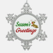 Seasons Greetings Flying Reindeer script Tin Sneeuwvlok Ornament (Voorkant)