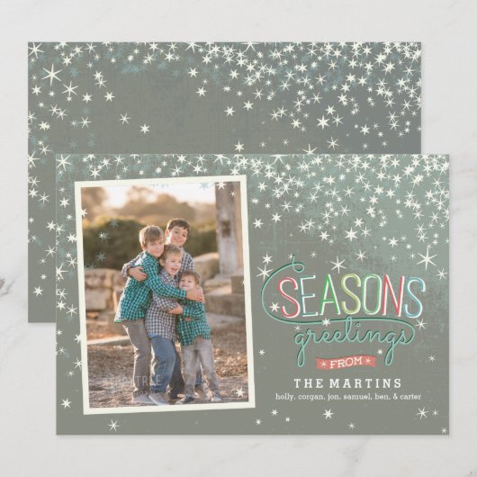 Seasons Greetings Holiday Photo Card Feestdagenkaart (Voorkant / Achterkant)