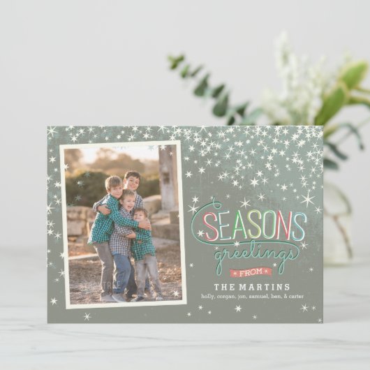 Seasons Greetings Holiday Photo Card Feestdagenkaart (Staand voorkant)