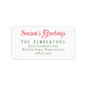 Season's Greetings Holiday Return Adreslabel Etiket (Voorkant)