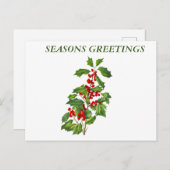 Seasons Greetings Holly Briefkaart (Voorkant / Achterkant)