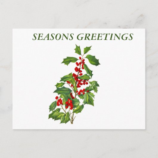 Seasons Greetings Holly Briefkaart (Voorkant)