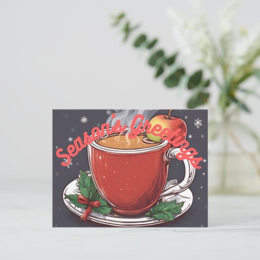 Season's Greetings Hot Apple Cider Postcard Feestdagenkaart (Staand voorkant)