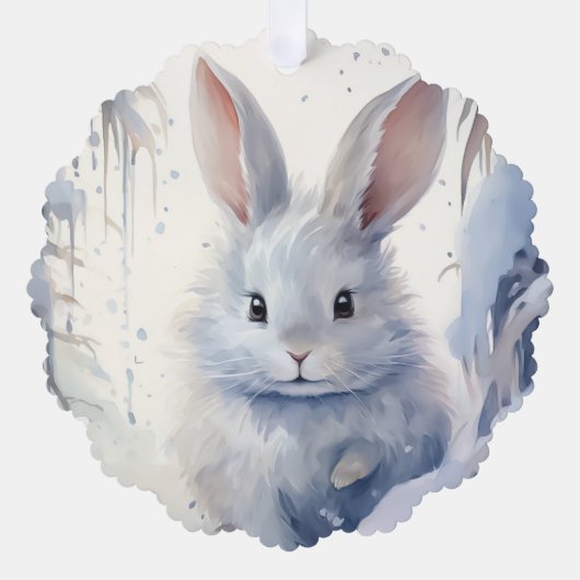 Season's Greetings Little Rabbit In Snow Ornament Kaart (Voorkant)