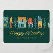 Season's Greetings Modern Winter Snow Village Folie Feestdagenkaart (Voorkant)