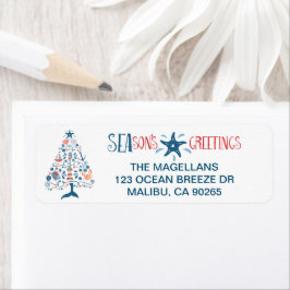 SEAsons Greetings Nautical Kerstmis Tree Address Etiket