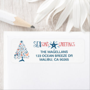SEAsons Greetings Nautical Kerstmis Tree Address Etiket