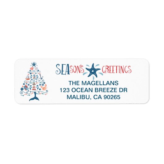 SEAsons Greetings Nautical Kerstmis Tree Address Etiket (Voorkant)