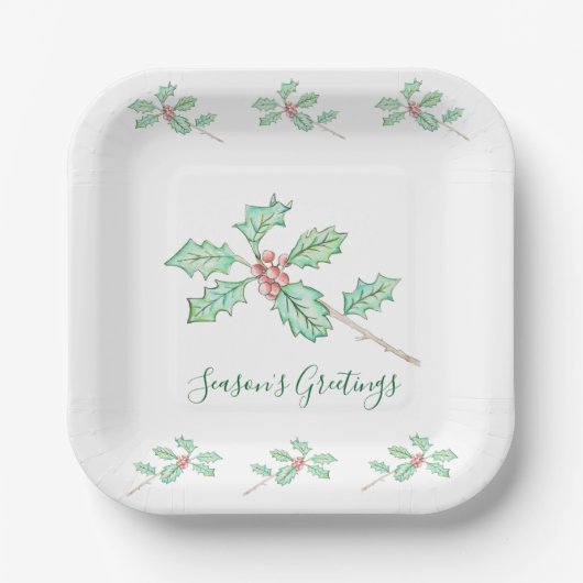 Season's Greetings Paper Plate Papieren Bordje (Voorkant)