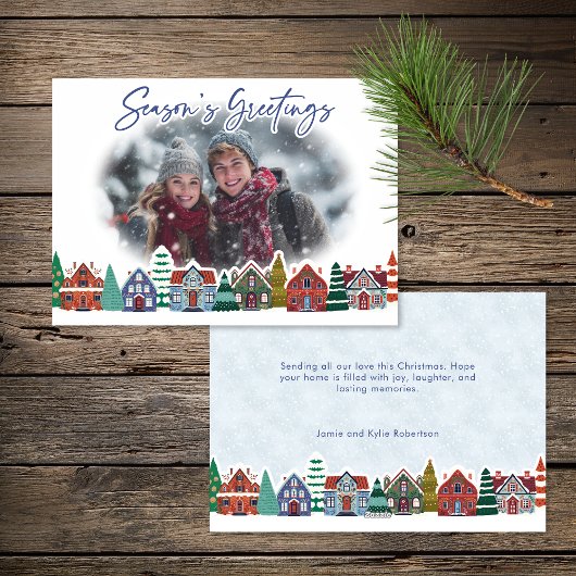 Season's Greetings Photo Boho Christmas Village Feestdagenkaart