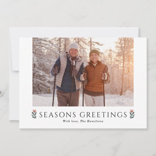 Seasons Greetings Poinsettia Landscape Photo Feestdagenkaart (Voorkant)