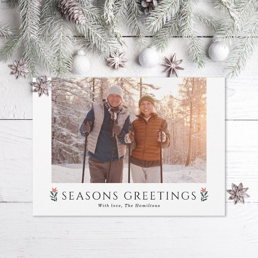 Seasons Greetings Poinsettia Landscape Photo Feestdagenkaart