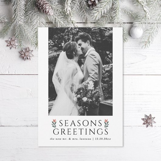 Seasons Greetings Poinsettia Photo Feestdagenkaart