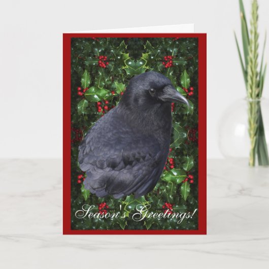 "Season's Greetings" Raven Wildlife Xmas Kaart (Voorkant)