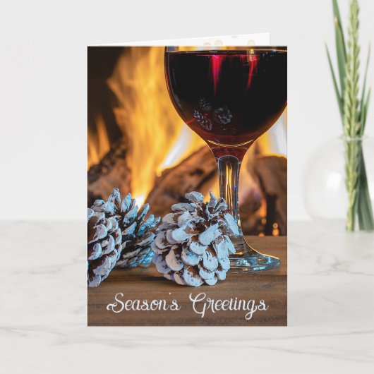 Season's Greetings Red Wine and Pine Cones Feestdagen Kaart (Voorkant)