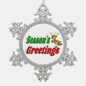 Seasons Greetings Reindeer typografie Tin Sneeuwvlok Ornament (Voorkant)