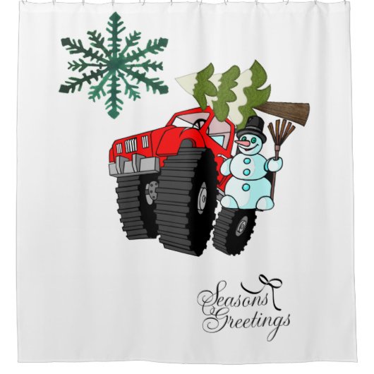 Seasons Greetings Shower Curtain Snowman Douchegordijn (Voorkant)