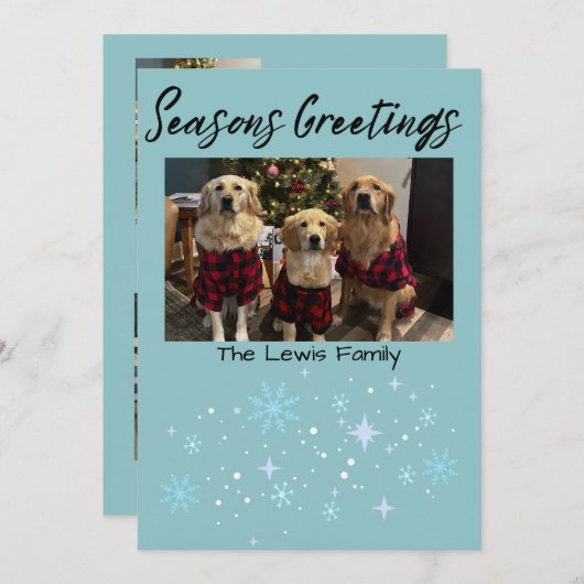 Seasons Greetings Snowflake Photo Card Feestdagenkaart (Voorkant / Achterkant)