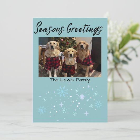 Seasons Greetings Snowflake Photo Card Feestdagenkaart (Staand voorkant)