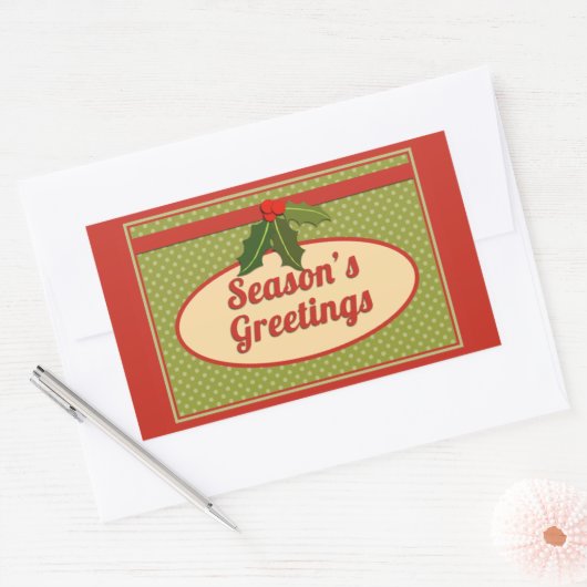 Season's Greetings with Holly Rechthoekige Sticker (Envelop)