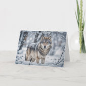 Seasons Greetings Wolf in the Snow Christmas Kaart (Voorkant)