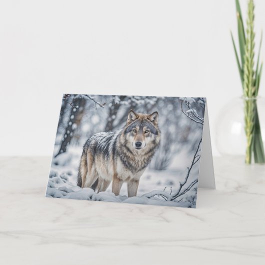 Seasons Greetings Wolf in the Snow Christmas Kaart (Voorkant)