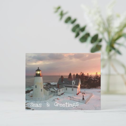 Seasons Greetings Xmas Lighthouse Feestdagenkaart (Staand voorkant)