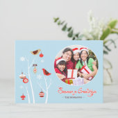 Season's Groeten Foto met Birds Kaart (Staand voorkant)
