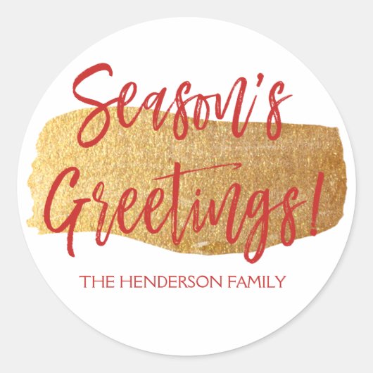 Season's Groeten Hand Lettered Script Kerstmis Ronde Sticker (Voorkant)